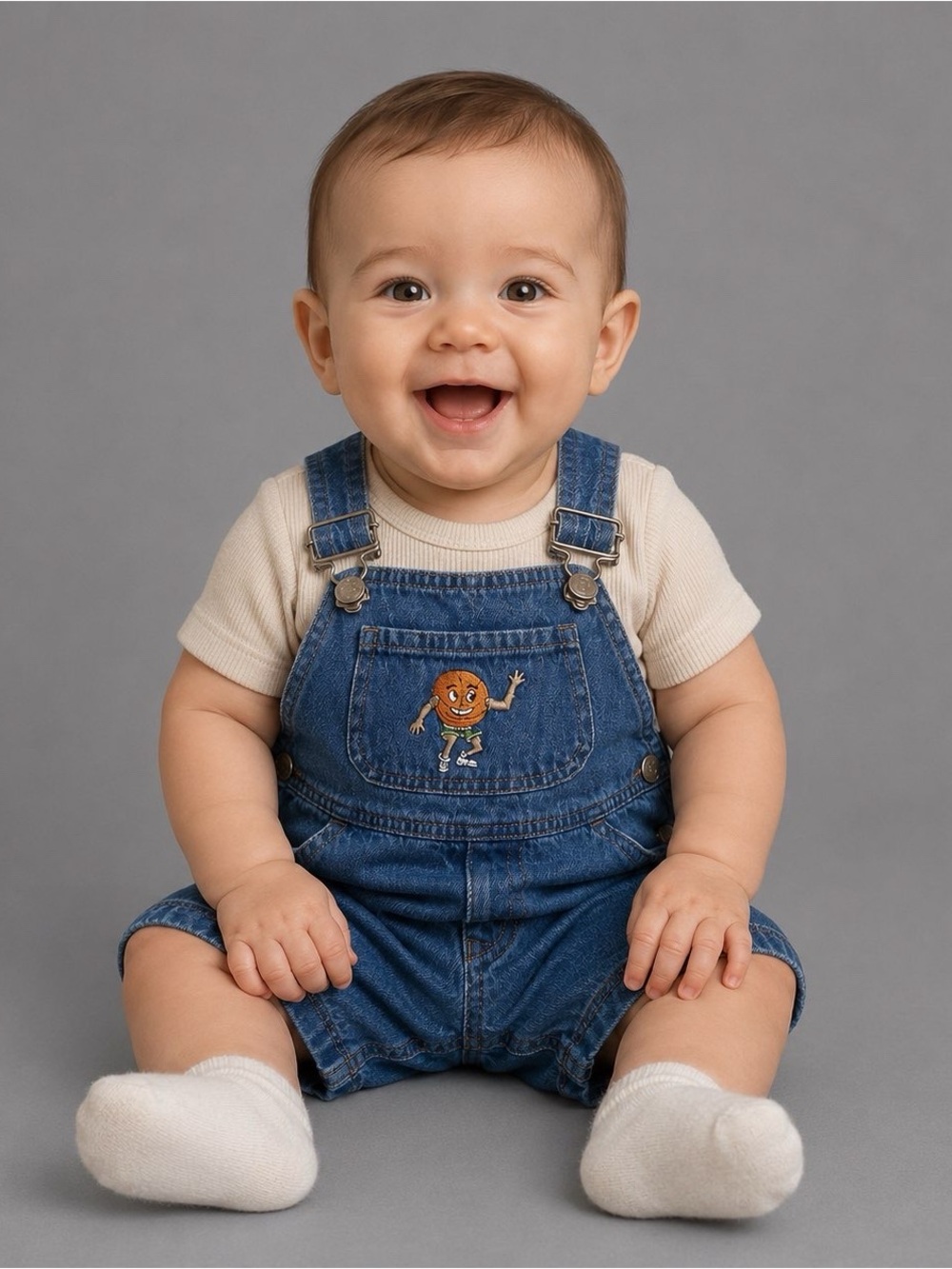 Baby Boys Denim Short Overalls Size 6 Months - Basketball Head Character Design